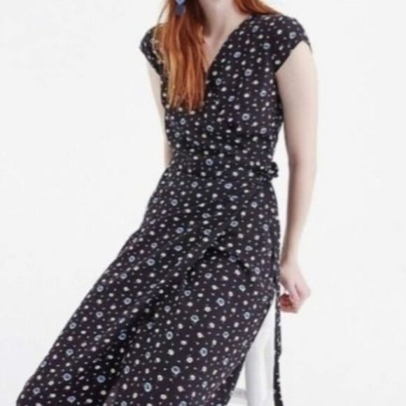 J.Crew Navy Floral Wrap Midi Dress Size Small - Picture 1 of 6
